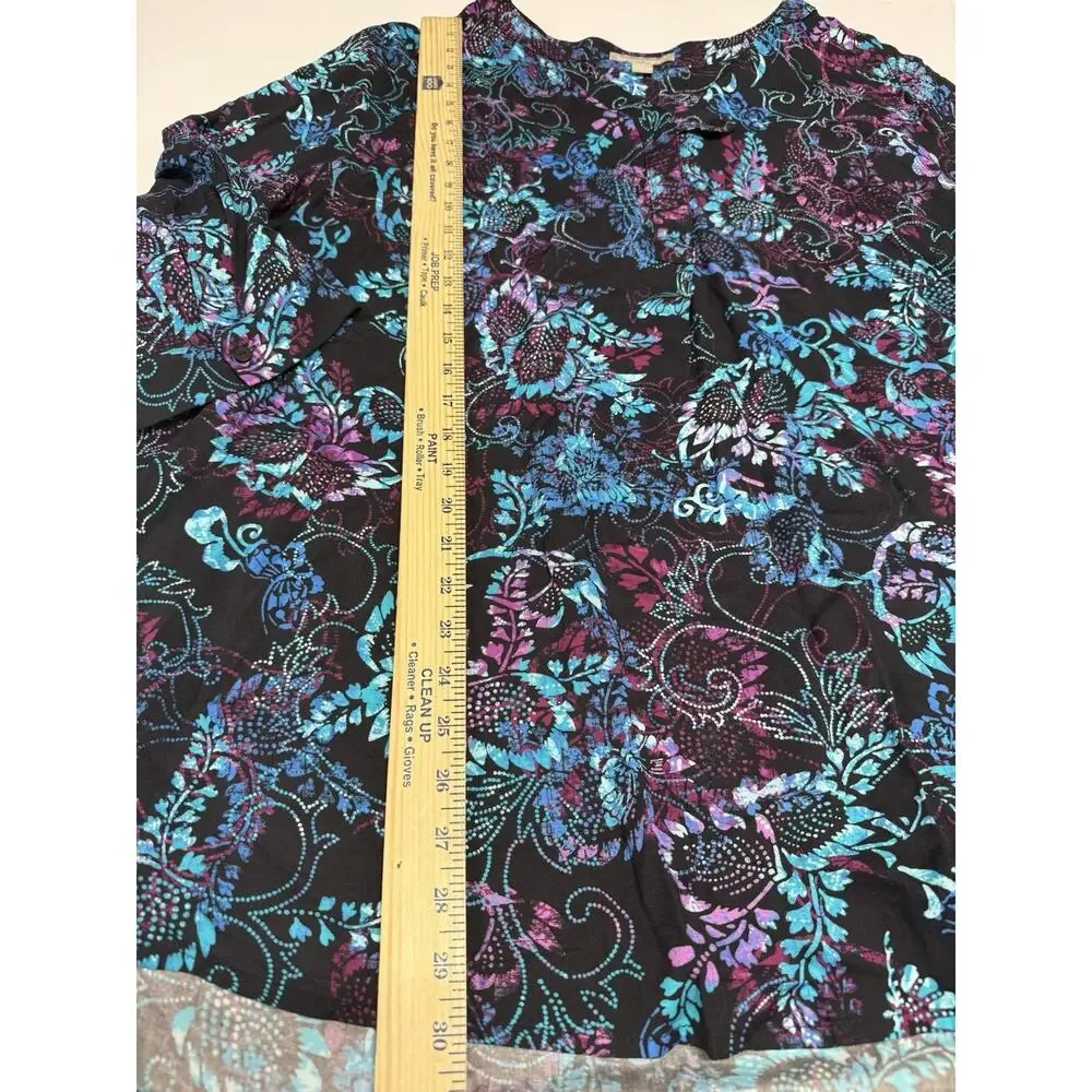Woman Within Floral Tunic Top Plus Size 2x Blue/ Purple 3/4 Sleeve - Picture 3 of 7